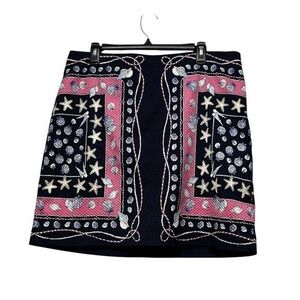 Talbots Nautical Seashell Starfish Print Mini Skirt Women's Size 14 Navy Beach